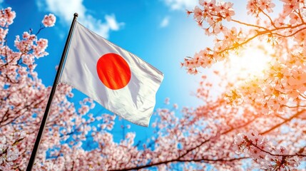 Japanese Flag with Cherry Blossoms
