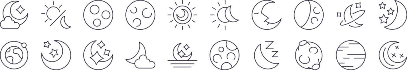 Obraz premium Pack of Celestial Bodies Related Line Icons. Editable Stroke for Design, Web Sites, Apps, Cards. Contains Linear Images of Moon and Stars