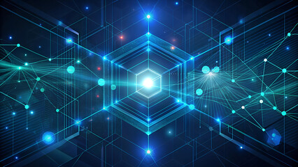 Obraz premium Futuristic Digital Network with Geometric Grids and Glowing Light Center
