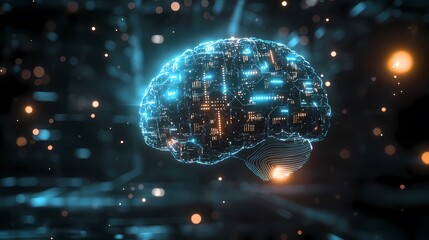 Data brain made of interconnected glowing circuits and digital data