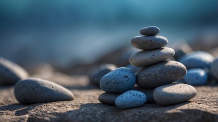 A pile of blue rocks with a blue background.