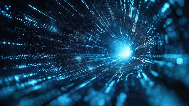 A 3D search engine with data streams flowing into a central point, symbolizing information gathering and analysis