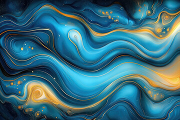 Fototapeta premium Vibrant golden and blue swirls in a cosmic abstract pattern, evoking a sense of energy and motion. Perfect for modern backgrounds, wallpapers, and creative projects. Created with AI.