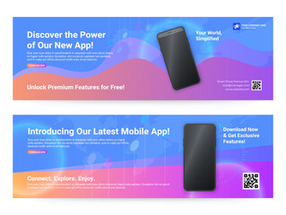 Advertising banners presenting an innovative mobile application with advanced features and user-friendly design that is ready to improve everyday life