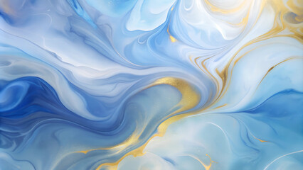 Obraz premium Abstract Fluid Marble Background with Swirling Blue and Gold Patterns