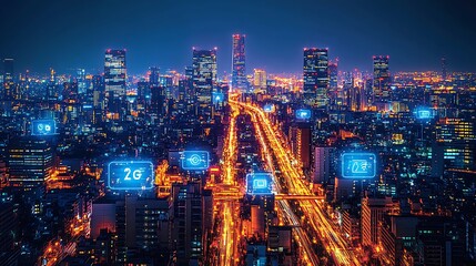 Naklejka premium Exploring the Impact of 5G Technology: Revolutionizing Connectivity with Lightning-Fast Speeds, Enabling Smarter Cities, and Enhancing the Internet of Things (IoT)