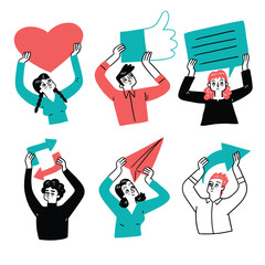 Icons depicting social media and communication concepts,