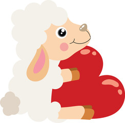 Valentine lamb sheep sitting holding a red heart