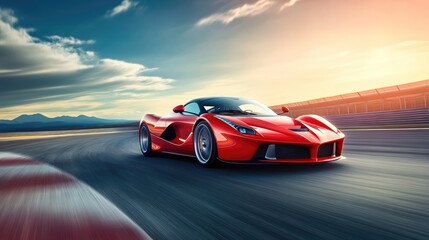 Naklejka premium Fast Supercar in Motion on a Circuit Track, Captured at High Speed