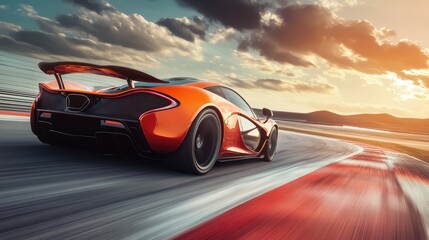 Naklejka premium Fast Supercar in Motion on a Circuit Track, Captured at High Speed