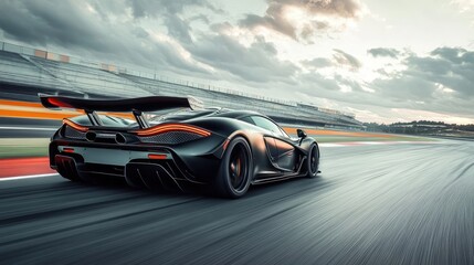 Fototapeta premium Fast Supercar in Motion on a Circuit Track, Captured at High Speed