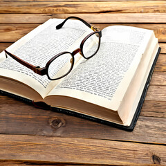 Glasses on a book on a wooden table