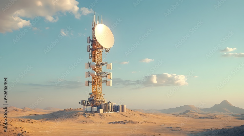 Poster High Tech Signal Tower Connecting Isolated Desert Regions via Wireless Technology