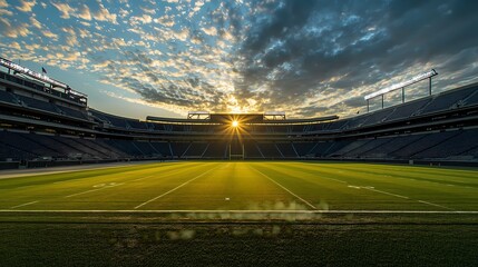 Fototapeta premium Sunset over an empty football stadium.