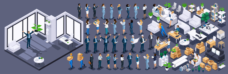 Isometric Kit for creating an office cabinet. Large Kit of furniture and Isometric Characters, Personage. Create your own unique design N4