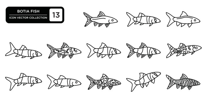 botia fish icon collection, editable and resizable vector icon templates