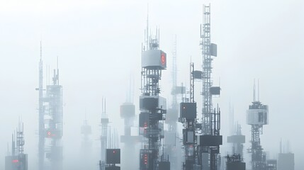 Innovative City with Integrated Signal Towers in Modern Architectural Skyline