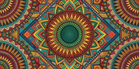 Fototapeta premium Vibrant abstract African motif featuring intricate geometric designs and bold colors, African, motif, abstract, vibrant