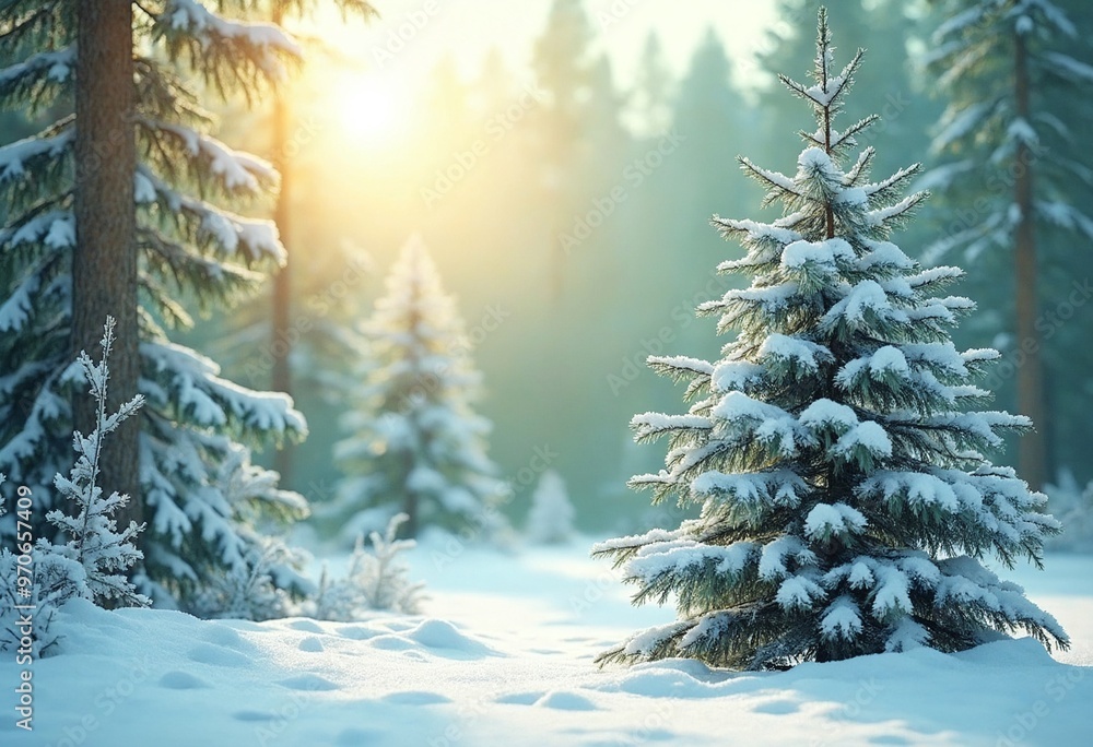 Poster the snow is shining and the forest is green under the sun in this winter forest landscape between a 