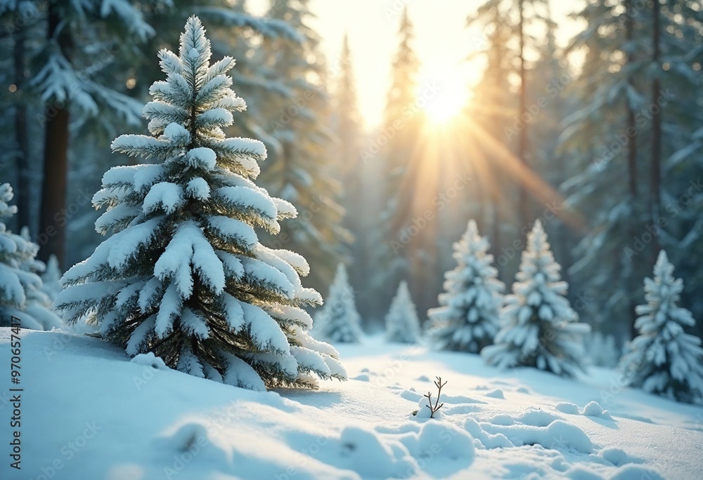 Poster the snow is shining and the forest is green under the sun in this winter forest landscape between a 