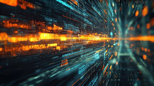 A 3D search bar slicing through layers of digital content, uncovering relevant information, symbolizing deep search functionality