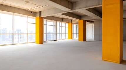 Interior View of a Building Under Construction: Exposed Framework and Raw Concrete Floors.