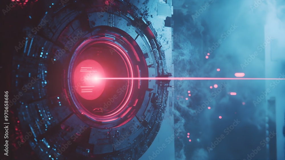 Poster laser beam focused on target in controlled environment chamber