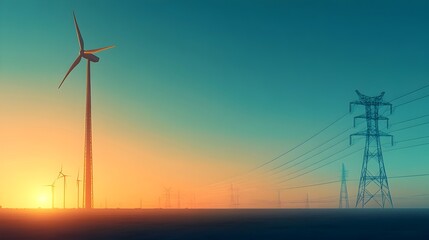 Fototapeta premium Large Wind Farm Generating Renewable Electricity Across Expansive Horizon