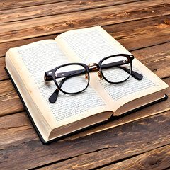 Glasses on a book on a wooden table