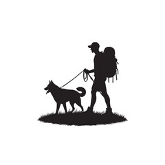 Traveler with dog vector design. Travel man with dog silhouette isolated on white background.