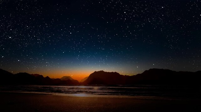 night sea sky with moon and stars