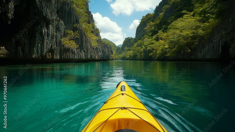 Wall mural discover the stunning scenery of coron and el nido, palawan, philippines while kayaking through crys