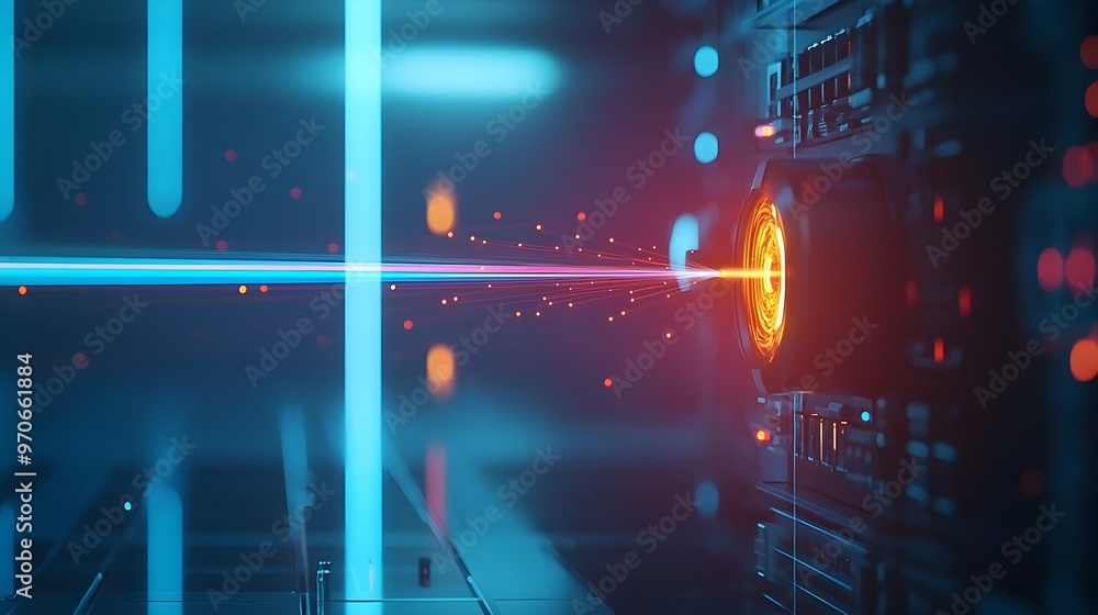 Aufkleber Multiple Colored Laser Beam Splitting Through Prism in High Tech Lab Setting