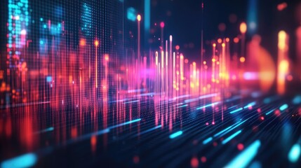 Fototapeta premium Glowing Screen Displaying Colorful Audio Waveforms, Symbolizing Advanced Sound Analysis and Technology