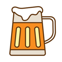 Beer mug with foam, isolated on a white background. Beer mug icon emoji illustration. Cheer up friend. Lager beer. Have a beer with your friends. Great for pub menu illustrations. Cold drinks concept.