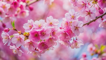 Obraz premium Macro photography of pink sakura cherry blossoms in full bloom in April, cherry blossoms, sakura, pink, flowers, bloom