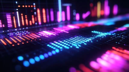 Fototapeta premium Glowing Screen Displaying Colorful Audio Waveforms, Symbolizing Advanced Sound Analysis and Technology