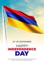 September 21, Independence Day of Armenia. 3d illustration with flag. Suitable for greeting card, poster and banner.