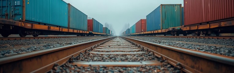 Fototapeta premium Vibrant Cargo Train With Shipping Containers