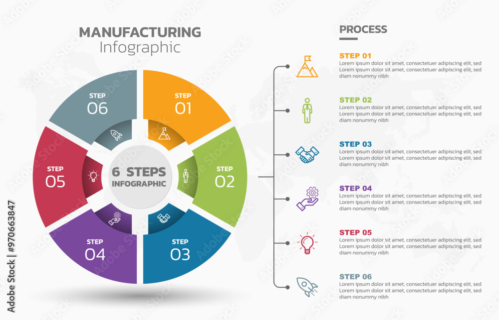 Aufkleber Visual data presentation. Cycle diagram with 6 options. Pie Chart Circle Infographic template with 6 steps, options, parts, segments. Business concept. Editable pie chart with sectors. Single layer.