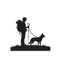 Traveler with dog vector design. Travel man with dog silhouette isolated on white background.