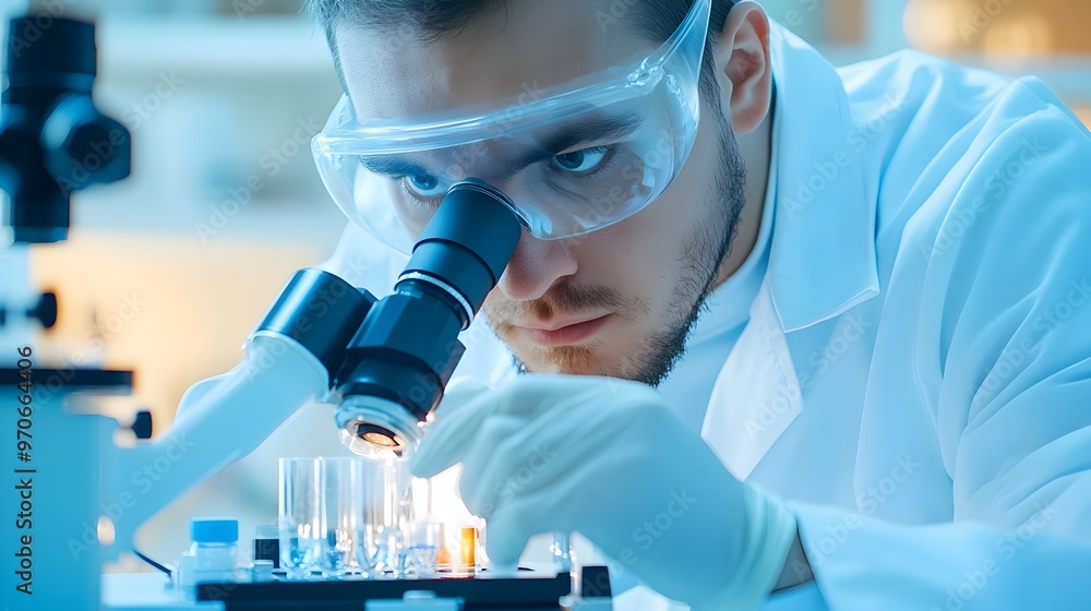 Poster Researchers Analyzing Molecular Structure Using Laser Technology in Sealed Container