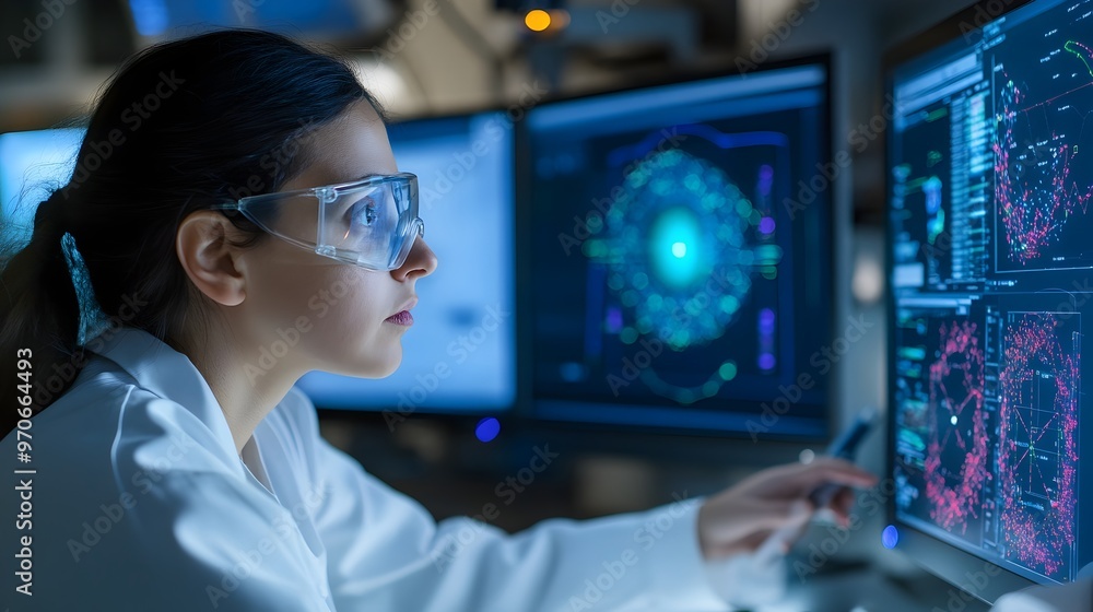 Leinwandbilder researchers controlling laser system with advanced computer software