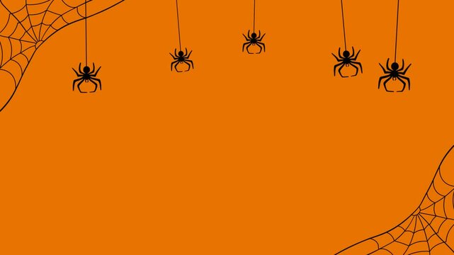 Halloween animated footage landscape with web and spider orange background