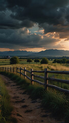 Fototapeta premium sunrise over the fence