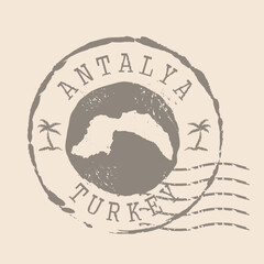 Obraz premium Stamp Postal of Antalya is city of Turkey. Map Silhouette rubber Seal. Design Retro Travel. Seal of Map Antalya grunge for your design. EPS10