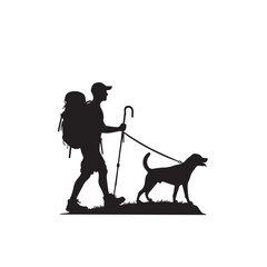 Traveler with dog vector design. Travel man with dog silhouette isolated on white background.