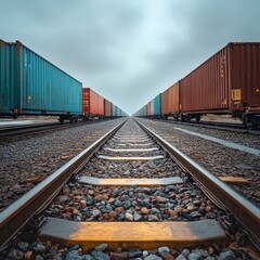 Obraz premium Vibrant Cargo Train With Shipping Containers