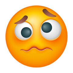 Confused emoji on white background. Cute emoticon.