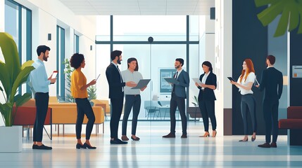 Fototapeta premium Group of Professionals Discussing Project in Modern Office Setting